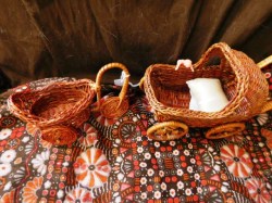 2 SMALL BROWN  DOLL DOLLHOUSE WICKER CARRIAGES
